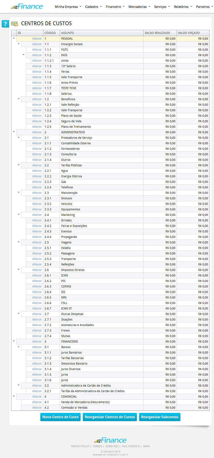 Tela de Centro de Custos - Imagem 1
