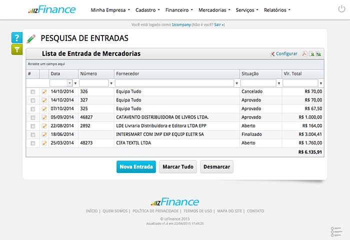 Tela de Entrada de Mercadoria - Imagem 1