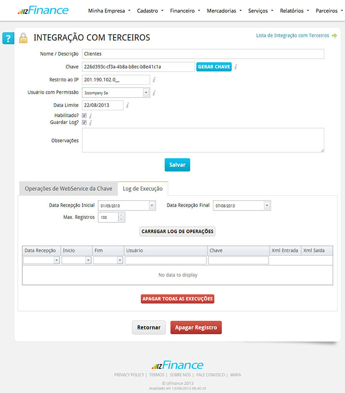 Tela de Integração com Terceiros - Imagem 4