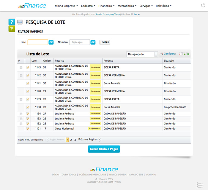 Tela de Conferência de Lotes - Imagem 1