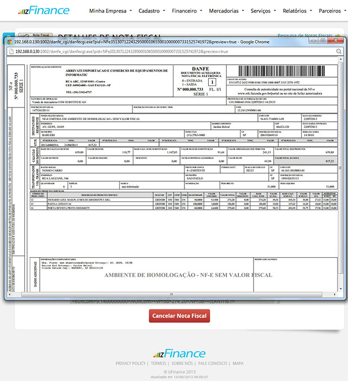 Tela de Nota Fiscal Eletrônica (NF-e) - Imagem 3