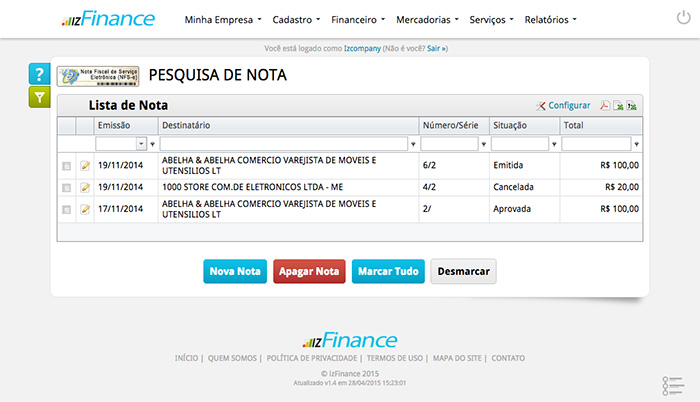 Tela de Nota Fiscal de Serviço Eletrônica - Imagem 1
