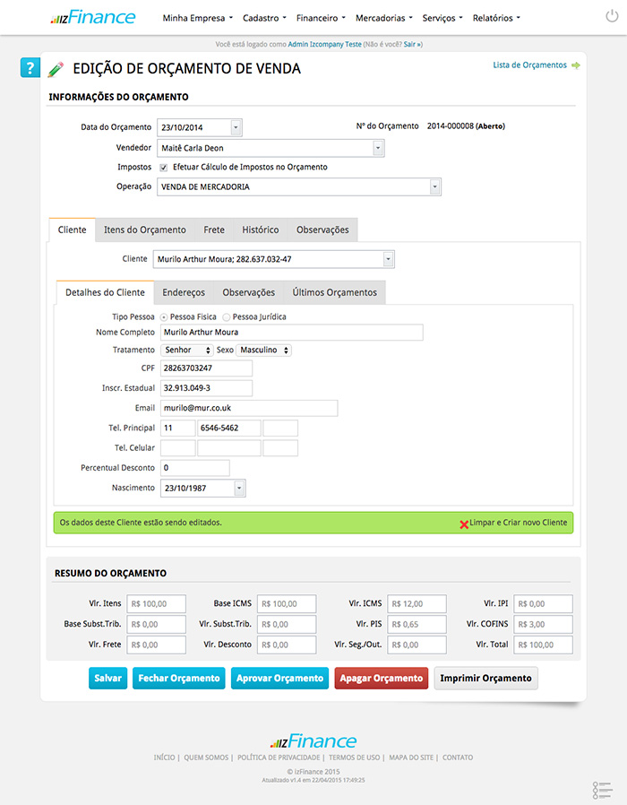 Tela de Orçamentos - Imagem 2