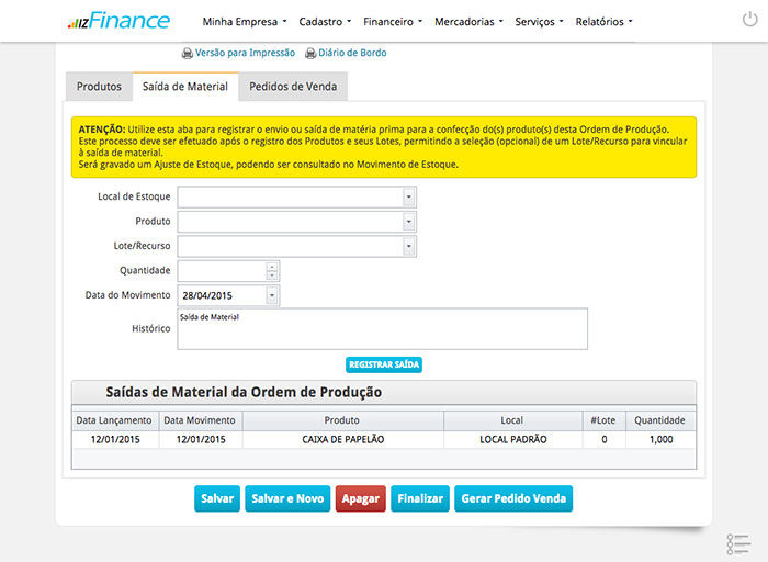 Tela de Ordem de Produção - Imagem 5