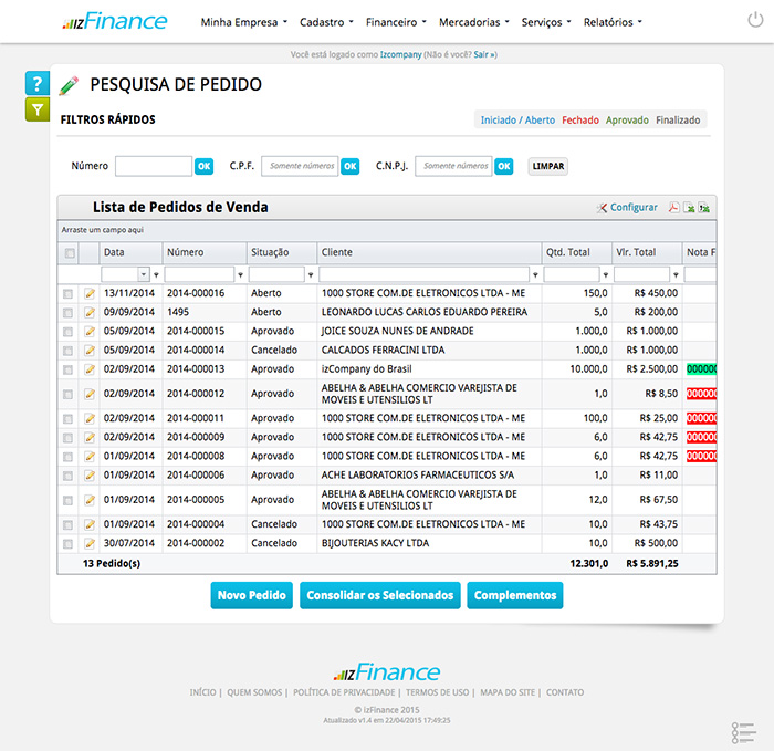 Tela de Pedido de Venda - Imagem 1