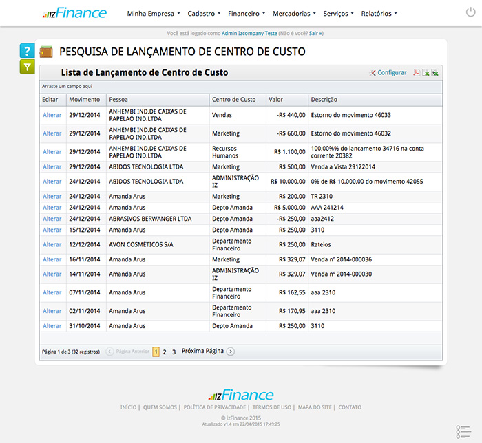 Tela de Relatório Lançamentos - Imagem 1