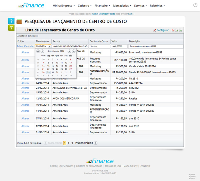 Tela de Relatório Lançamentos - Imagem 2