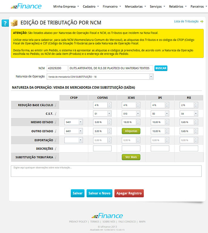 Tela de Tributação - Imagem 9